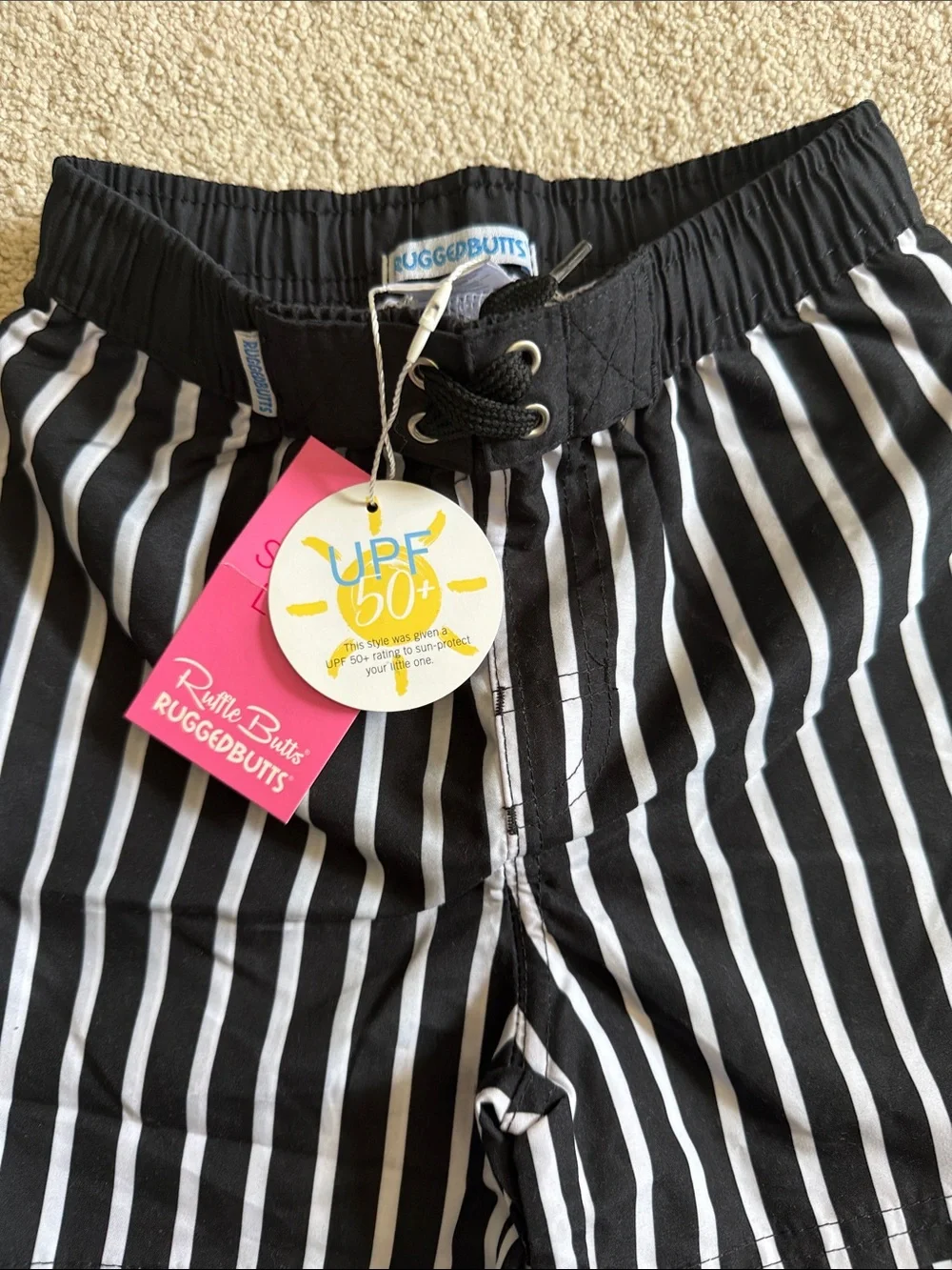 NWT Black and White Vertical Stripe Swim Shorts